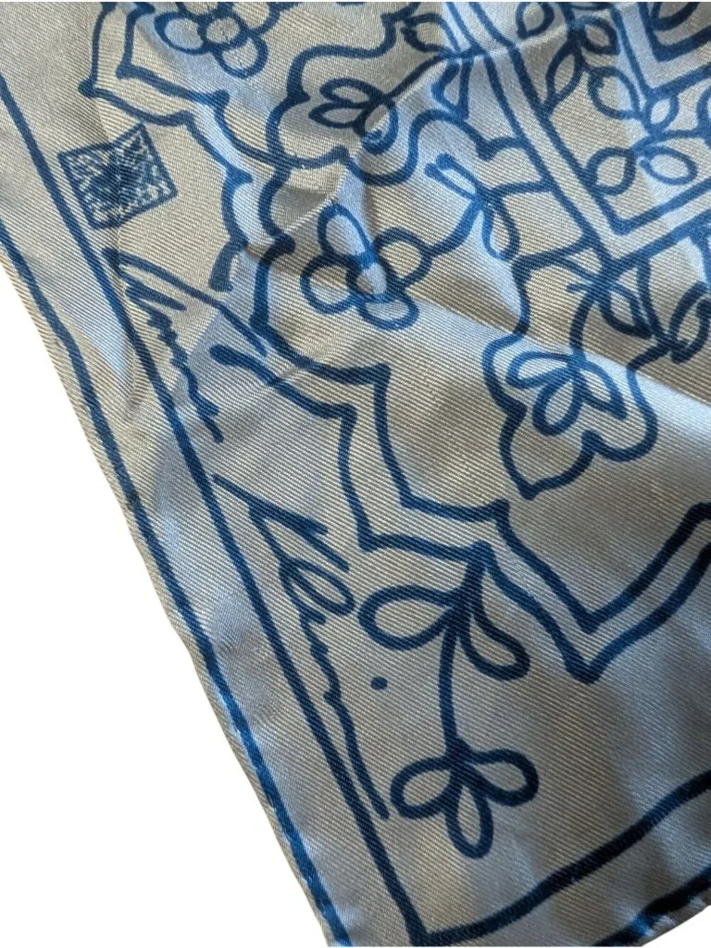Anne Klein Blue & White Floral Silk Scarf Square Shape